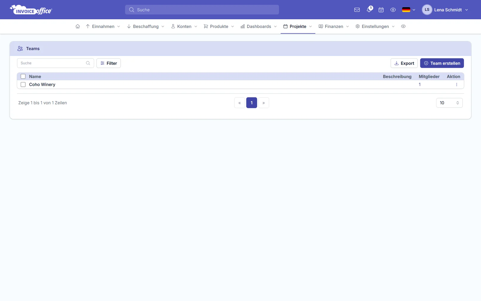 Projektteams in Invoice Office